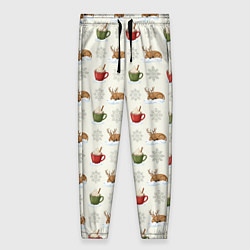 Женские брюки Зимний паттерн с оленем и чашками какао