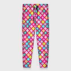 Брюки женские Разноцветный цветочный узор ретро, цвет: 3D-принт