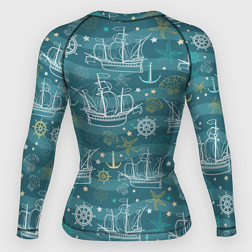 Женский рашгард Парусники в море - паттерн / 3D-принт – фото 2