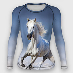 Женский рашгард Белая лошадь скачет по снегу