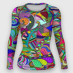 Рашгард женский Дудлы узор разноцветный хиппи, цвет: 3D-принт