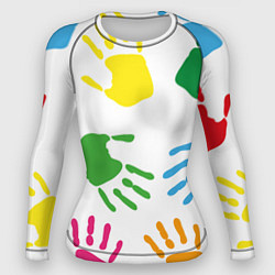 Рашгард женский Цветные ладошки - Детский узор, цвет: 3D-принт