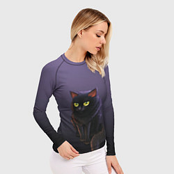 Рашгард женский Черный кот на фиолетовом, цвет: 3D-принт — фото 2