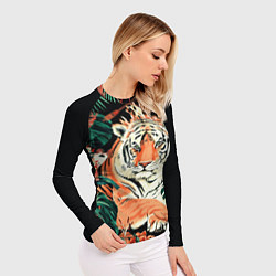 Рашгард женский Огненный Тигр в Цветах, цвет: 3D-принт — фото 2
