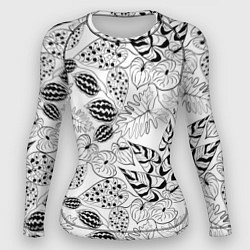 Рашгард женский Черно-белый узор Тропики, цвет: 3D-принт