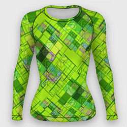 Рашгард женский Ярко-зеленый абстрактный узор, цвет: 3D-принт