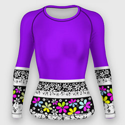 Рашгард женский Яркий фиолетовый цветочный, цвет: 3D-принт