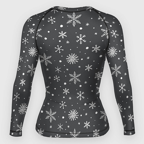 Женский рашгард Белые снежинки на сером фоне / 3D-принт – фото 2