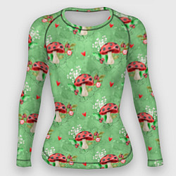Рашгард женский Грибы Мухоморы паттерн, цвет: 3D-принт