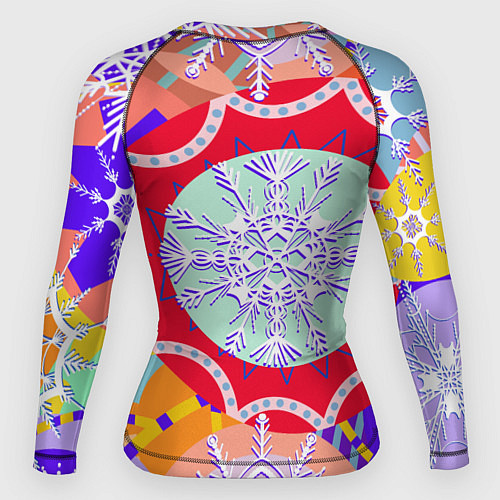 Женский рашгард Яркий абстрактный зимний дизайн из снежинок / 3D-принт – фото 2