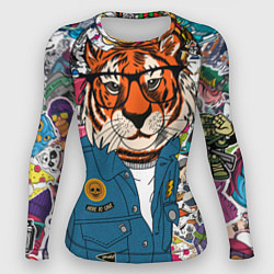 Рашгард женский Стикербомбинг с тигром, цвет: 3D-принт