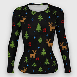 Женский рашгард Новогодние олени и елки