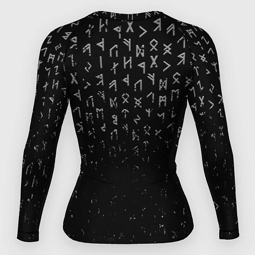 Женский рашгард МЕТАЛЛИЧЕСКИЕ РУНЫ, БРЫЗГИ КРАСОК / 3D-принт – фото 2