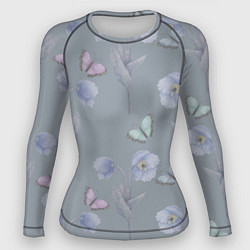Рашгард женский Бабочки и цветы голубого мака, цвет: 3D-принт