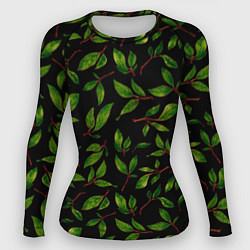 Женский рашгард Яркие зеленые листья на черном фоне