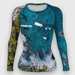 Рашгард женский SWIMMING WITH SHARKS, цвет: 3D-принт