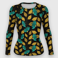 Рашгард женский Золотые и зеленые листья, цвет: 3D-принт