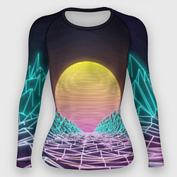 Рашгард женский Vaporwave Закат солнца в горах Neon, цвет: 3D-принт