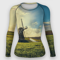 Рашгард женский Мельница в поле, цвет: 3D-принт