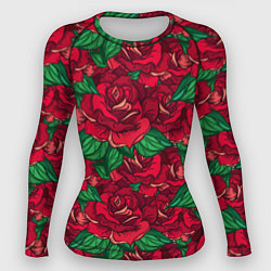 Рашгард женский Цветы Много Красных Роз, цвет: 3D-принт