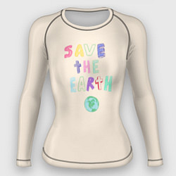Рашгард женский Save the earth на бежевом фоне, цвет: 3D-принт