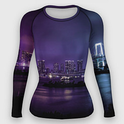 Рашгард женский Неоновый город с рекой - Фиолетовый, цвет: 3D-принт