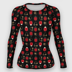 Рашгард женский Красные Божьи коровки на черном фоне ladybug, цвет: 3D-принт