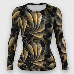 Рашгард женский Золотистые абстрактные узоры, цвет: 3D-принт