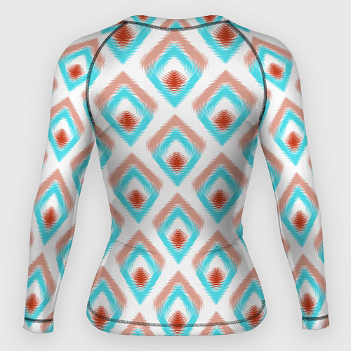 Женский рашгард Бирюзовые с рыжим неоновые абстрактные ромбы / 3D-принт – фото 2