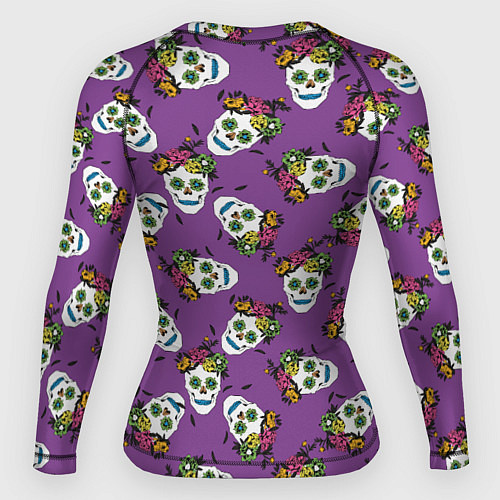 Женский рашгард Сахарные черепа на фиолетовом паттерн / 3D-принт – фото 2