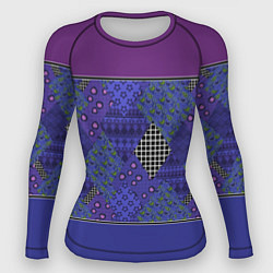 Рашгард женский Combined burgundy-blue pattern with patchwork, цвет: 3D-принт