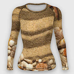 Рашгард женский Ракушки на песчаном берегу, цвет: 3D-принт