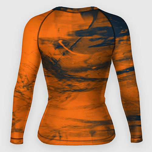 Женский рашгард Абстрактная оранжевая поверхность и чёрные тени / 3D-принт – фото 2