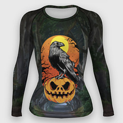 Рашгард женский Ворон, сидящий на тыкве - Halloween, цвет: 3D-принт