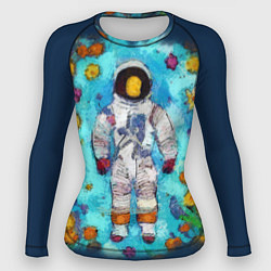 Рашгард женский Космонавт в реке и желтые цветы, цвет: 3D-принт