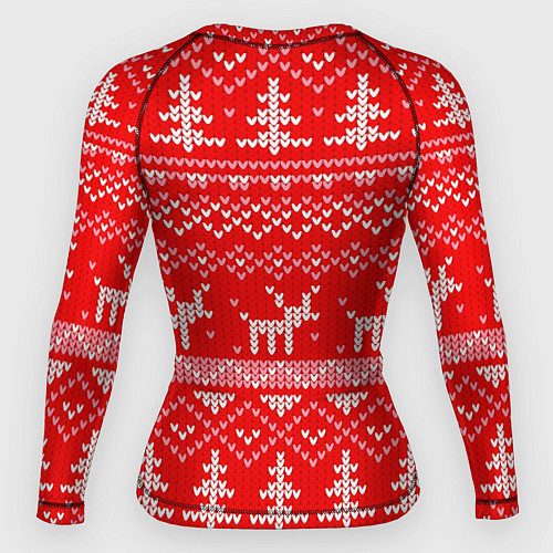 Женский рашгард Рождественский красный свитер с оленями / 3D-принт – фото 2