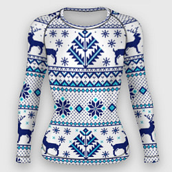 Рашгард женский Happy new year, blue deer, цвет: 3D-принт