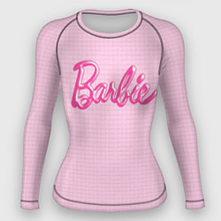 Рашгард женский Барби - логотип на клетчатом фоне, цвет: 3D-принт