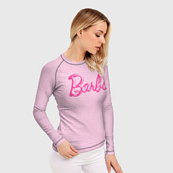 Рашгард женский Барби - логотип на клетчатом фоне, цвет: 3D-принт — фото 2