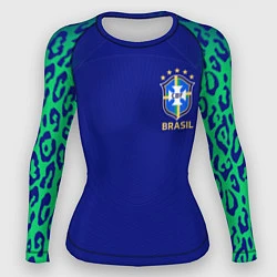 Рашгард женский Форма сборной Бразилии ЧМ 2022 гостевая, цвет: 3D-принт
