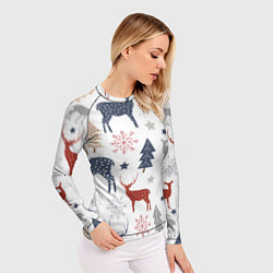 Рашгард женский Олени в новогоднем лесу, цвет: 3D-принт — фото 2
