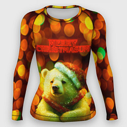 Рашгард женский Merry Christmas белый медвежонок, цвет: 3D-принт