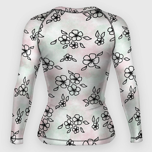 Женский рашгард Цветы сакуры на акварельном фоне - паттерн / 3D-принт – фото 2