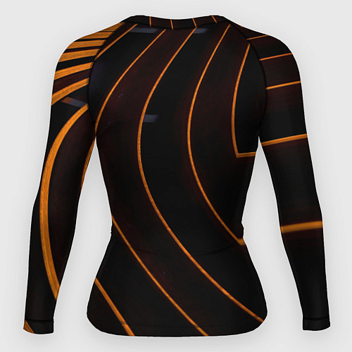 Женский рашгард Чёрные полосы и неоновые оранжевые линии / 3D-принт – фото 2