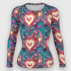 Рашгард женский Паттерн пылающие сердца, цвет: 3D-принт