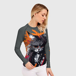 Рашгард женский Rocker Cat on a gray background - C-Cats collectio, цвет: 3D-принт — фото 2