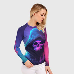 Рашгард женский Неоновый череп в капюшоне, цвет: 3D-принт — фото 2