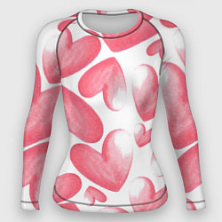 Рашгард женский Розовые акварельные сердца - паттерн, цвет: 3D-принт
