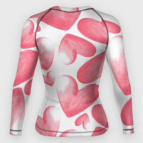 Женский рашгард Розовые акварельные сердца - паттерн / 3D-принт – фото 2