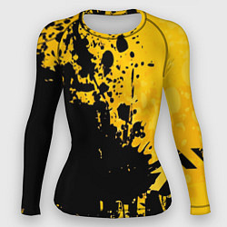 Рашгард женский Пятна черной краски на желтом фоне, цвет: 3D-принт